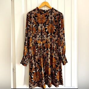 Loft dark navy blue dress with gold and cream - like new!